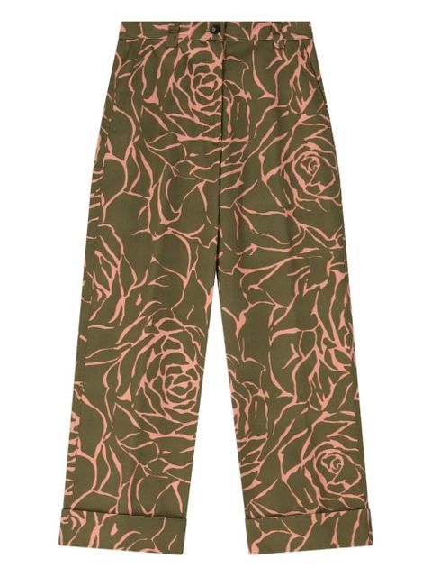 DRIES VAN NOTEN cuffed floral pants - Green - zdjęcie produktu nr 1