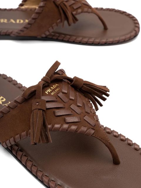 Prada tassel-detail woven sandals - Brown