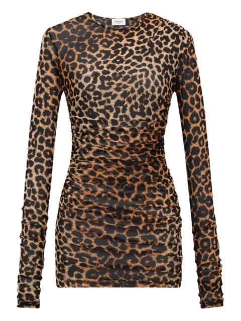 Saint Laurent leopard-print crewneck mini dress - Brown - zdjęcie produktu nr 1