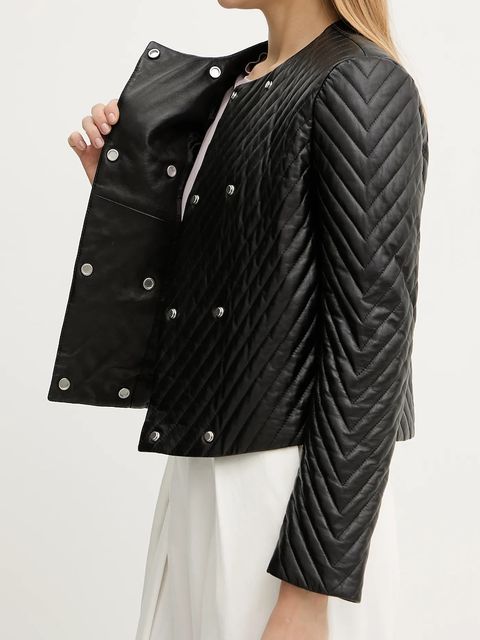 BOSS kurtka skórzana kolor czarny przejściowa 50541919