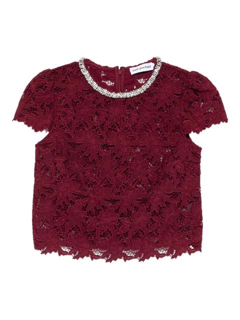 Self-Portrait lace crystal-trim blouse - Red - zdjęcie produktu nr 1
