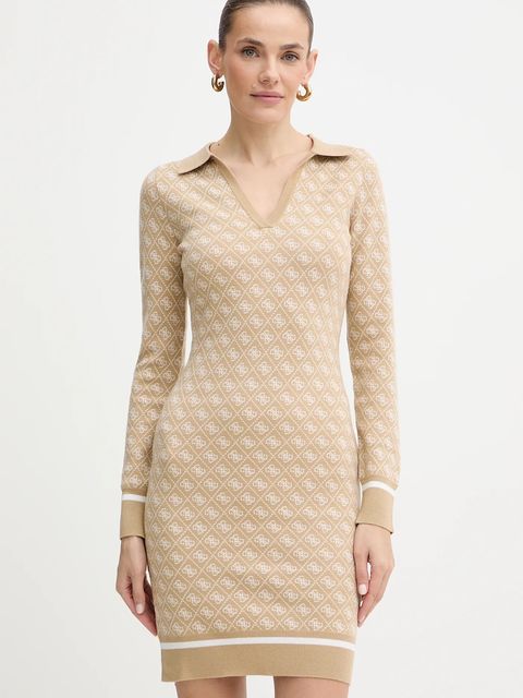 Guess sukienka z domieszką wełny AUBREY kolor beżowy mini dopasowana W5BK25 Z3JD2 - zdjęcie produktu nr 1