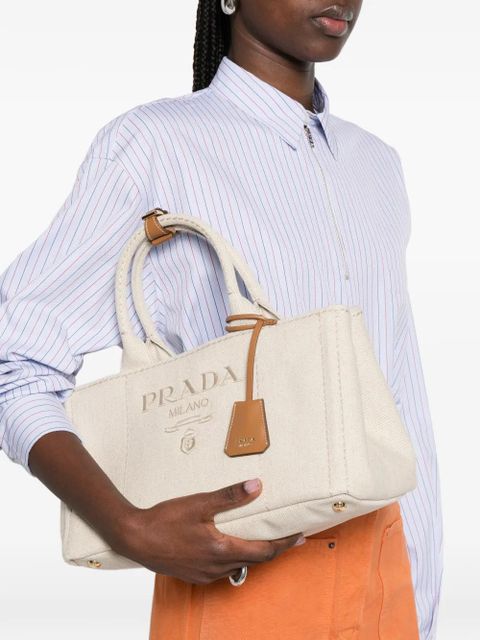 Prada embossed-logo shoulder bag - Neutrals