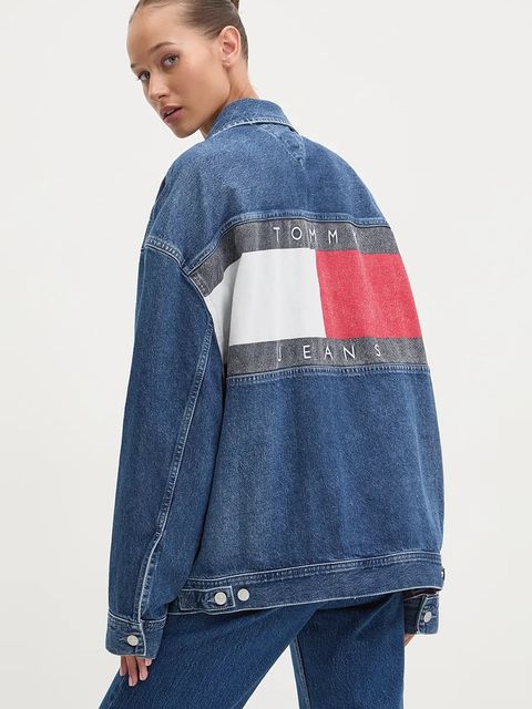 Tommy Jeans kurtka jeansowa damska kolor niebieski przejściowa oversize DW0DW19745