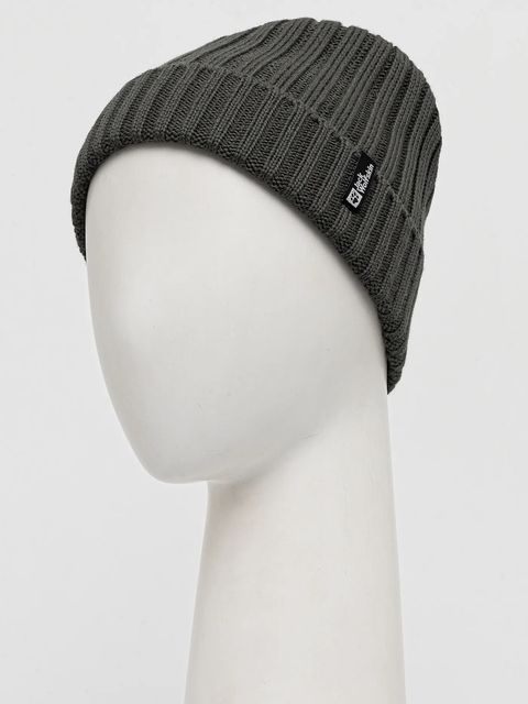Jack Wolfskin czapka z dodatkiem wełny RIB KNIT kolor zielony 1907122