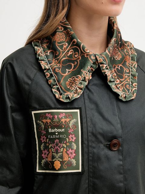 Barbour kurtka bawełniana x Farm Rio kolor zielony przejściowa oversize LWX1504