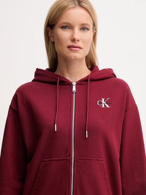 Calvin Klein Jeans bluza damska kolor bordowy z kapturem z nadrukiem LV047B270G