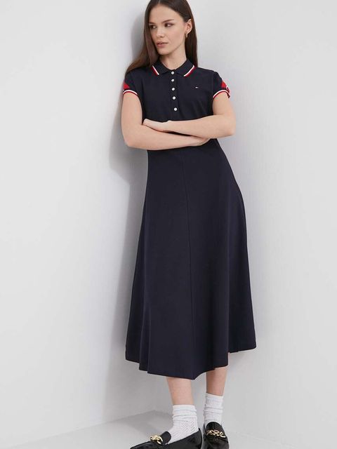 Tommy Hilfiger sukienka kolor granatowy midi rozkloszowana WW0WW41269