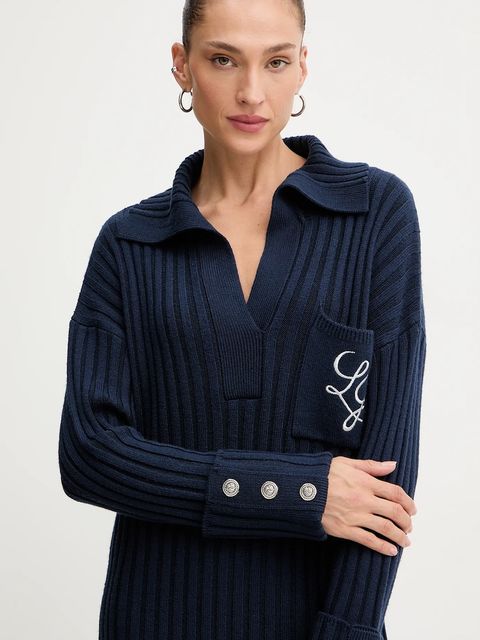 Liu Jo sukienka z dodatkiem wełny kolor granatowy mini oversize MF5049 MA51I