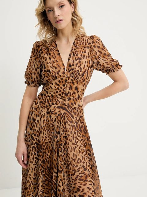 Answear.LAB sukienka kolor beżowy maxi rozkloszowana