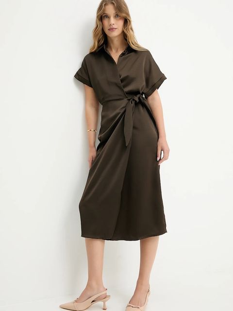 Answear.LAB sukienka kolor brązowy midi prosta - zdjęcie produktu nr 2