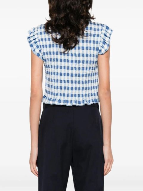 SANDRO ruffled gingham shirt - Blue