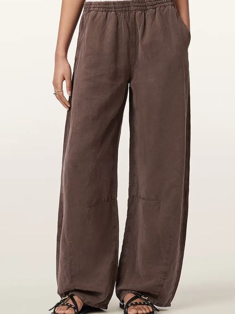AllSaints spodnie wide leg damskie z dodatkiem lnu JETT - zdjęcie produktu nr 1