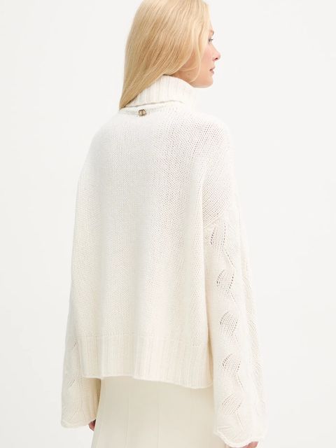 Twinset sweter z dodatkiem wełny damski kolor beżowy ciepły z golfem 252TT3424 - zdjęcie produktu nr 2