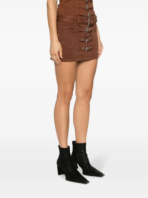 Blumarine buckle-embellished denim miniskirt - Brown