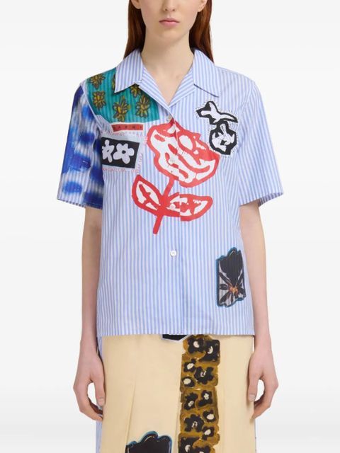 Marni patchwork embroidered short-sleeve shirt - Blue