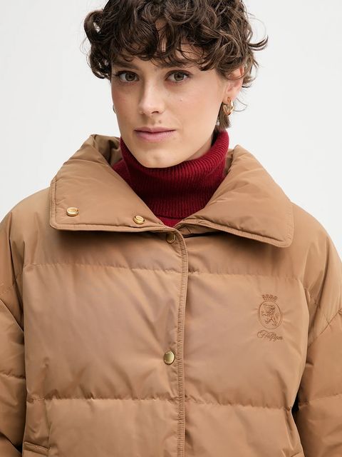 Tommy Hilfiger kurtka puchowa kolor brązowy zimowa oversize WW0WW47294
