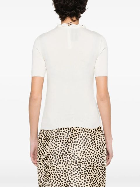 Valentino Garavani embellished scalloped virgin wool blouse - White