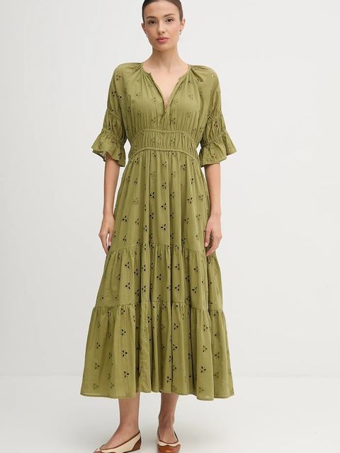 Hoss Intropia sukienka bawełniana kolor zielony maxi rozkloszowana 8222112 - zdjęcie produktu nr 1