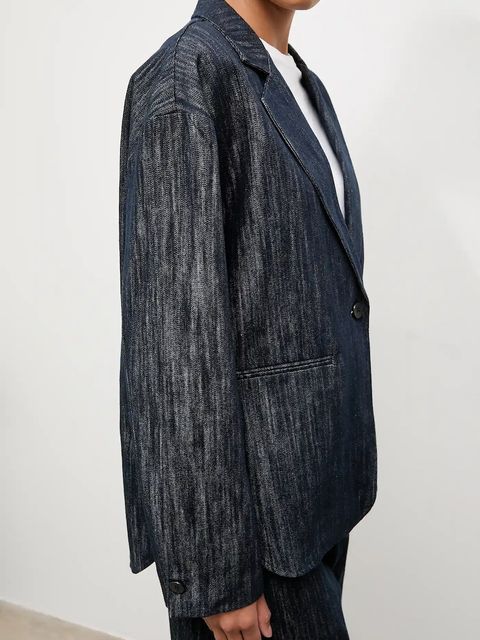 Answear.LAB marynarka jeansowa kolor granatowy jednorzędowa gładka