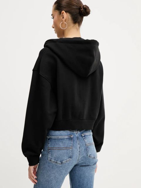 Tommy Jeans bluza bawełniana damska kolor czarny z kapturem z aplikacją DW0DW21355