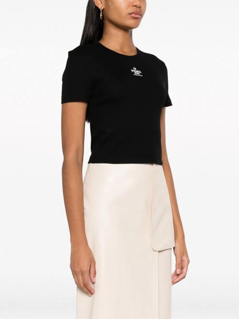 FENDI logo-embroidered cropped cotton-blend T-shirt - Black