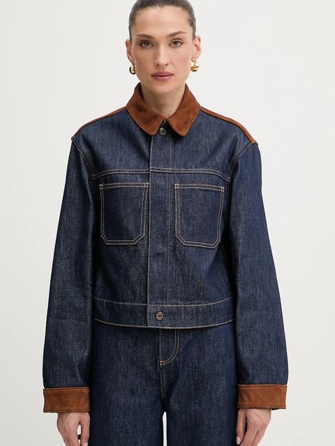 Liu Jo kurtka jeansowa kolor granatowy przejściowa oversize UF5084.DS073 - zdjęcie produktu nr 1