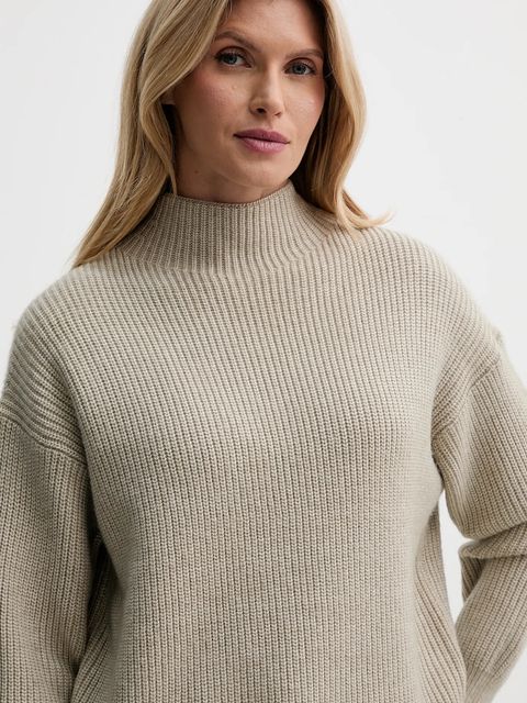 Calvin Klein sweter z domieszką wełny damski kolor beżowy z półgolfem LV044D365G - zdjęcie produktu nr 2