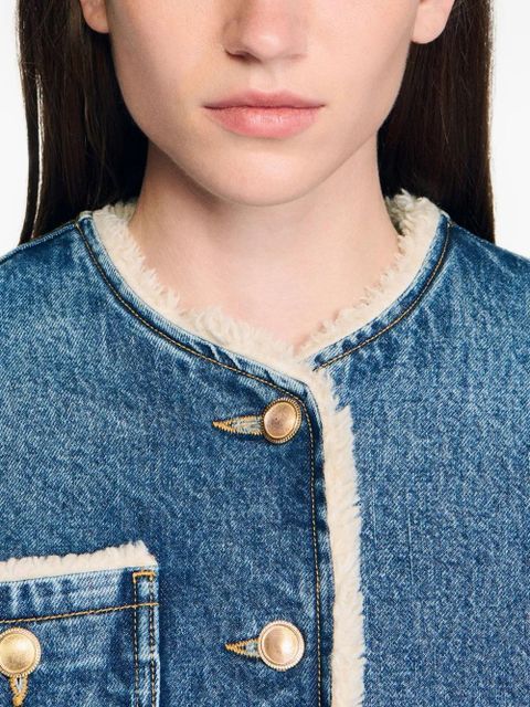 SANDRO shearling-trimmed denim jacket - Blue
