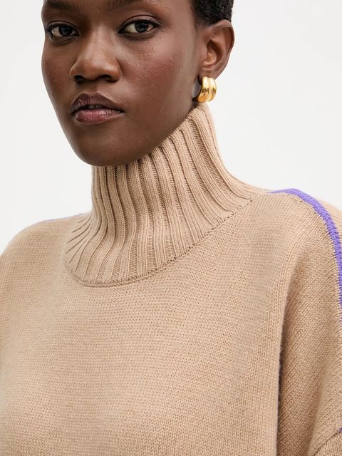 Pinko sweter wełniany damski kolor beżowy lekki z golfem 105396 A2PL