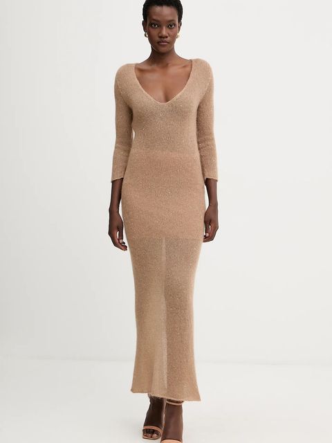 Liviana Conti sukienka z dodatkiem wełny kolor brązowy maxi prosta L5WG63