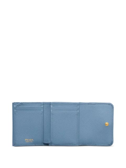 Prada small triangle-logo leather wallet - Blue