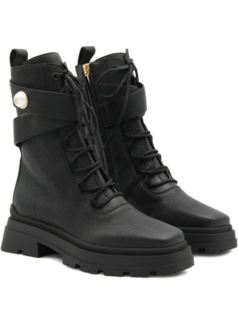 Jimmy Choo 45mm pearl-embellished lace-up combat boots - Black - zdjęcie produktu nr 1