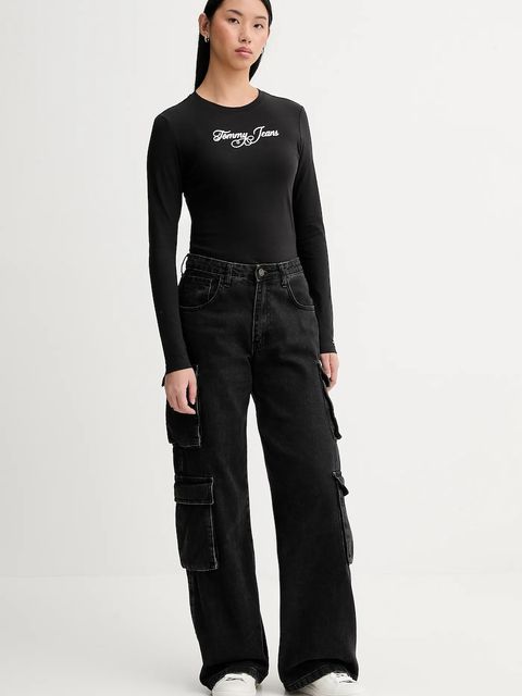 Tommy Jeans longsleeve bawełniany kolor czarny DW0DW21844