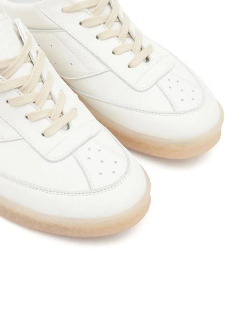 MM6 Maison Margiela stitch-logo leather sneakers - White