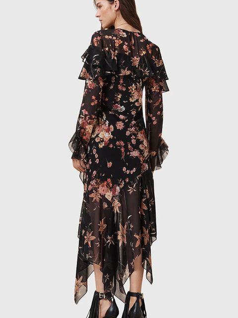 AllSaints sukienka FRESCA kolor czarny maxi rozkloszowana W021DD