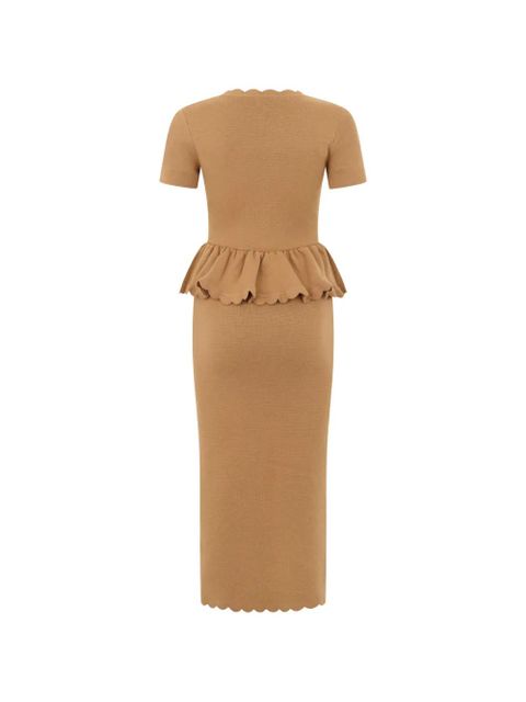 Self-Portrait scalloped peplum midi dress - Neutrals - zdjęcie produktu nr 2