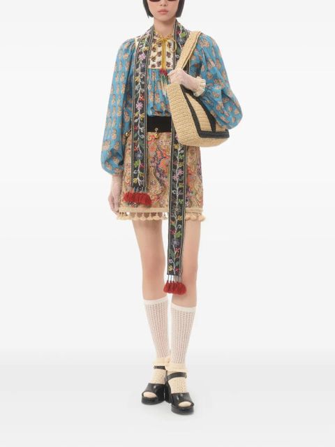 Valentino Garavani Voyage Imaginaire-print embroidered skirt - Neutrals