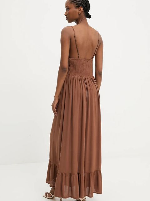 Answear.LAB sukienka bawełniana kolor brązowy maxi rozkloszowana