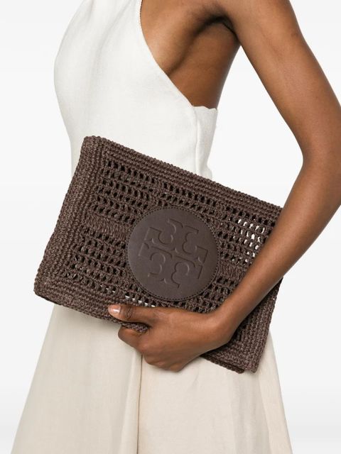 Tory Burch Ella hand-crocheted logo-detail clutch bag - Brown - zdjęcie produktu nr 2