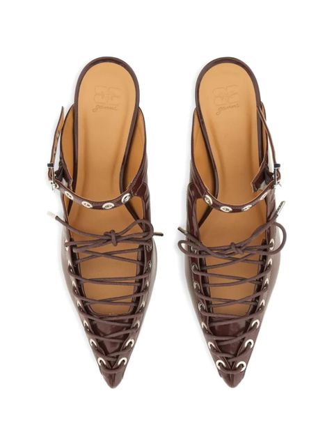 GANNI lace-up eyelet-embellished mules - Red