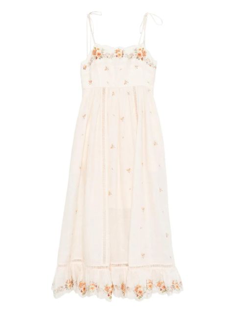 ZIMMERMANN Patience cami floral embroidered midi dress - Neutrals - zdjęcie produktu nr 1