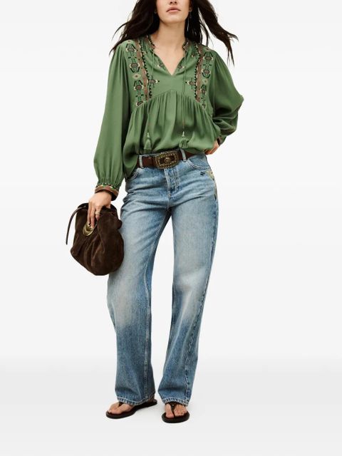 Ba&Sh Tilt embroidered V-neck top - Green - zdjęcie produktu nr 2