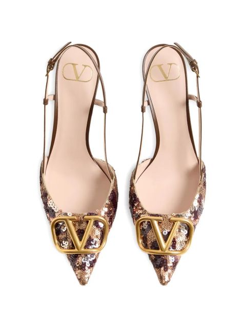 Valentino Garavani VLogo Signature slingback pumps with animalier-embroidery 80mm - Brown