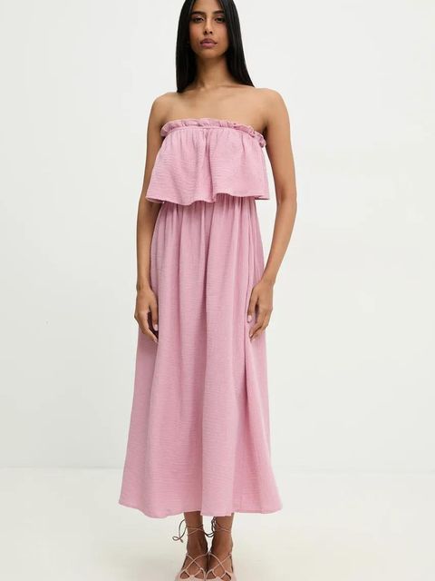 Answear.LAB sukienka bawełniana kolor różowy midi rozkloszowana - zdjęcie produktu nr 1