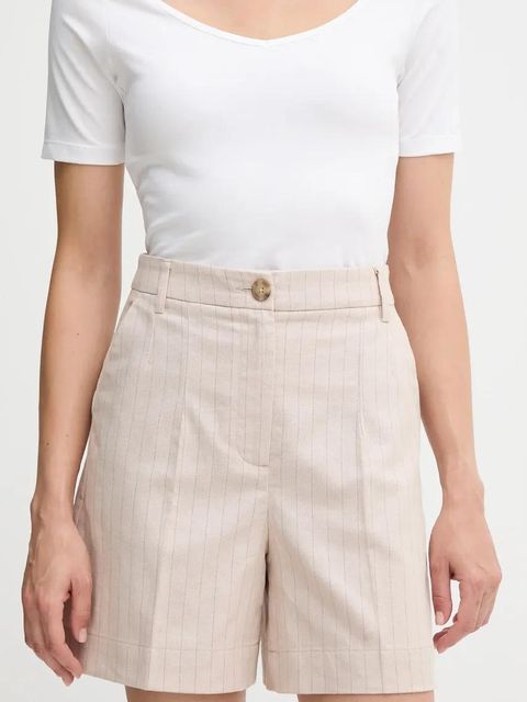 United Colors of Benetton szorty z domieszką lnu damskie kolor beżowy wzorzyste high waist 49KBD901X - zdjęcie produktu nr 1