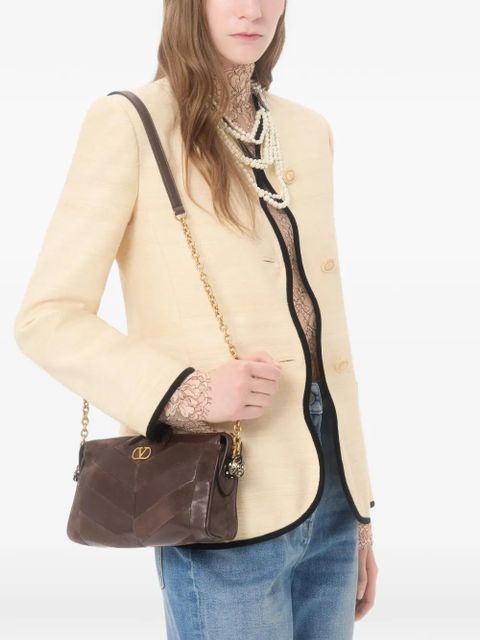 Valentino Garavani Panthea small shoulder bag in suede and nappa with chevron pattern - Brown - zdjęcie produktu nr 2