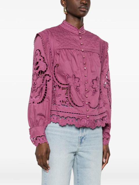 FARM Rio floral-cut-out scalloped shirt - Purple