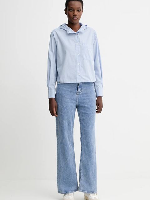 Marc O'Polo koszula bawełniana damska kolor niebieski relaxed ze stójką 5000007030