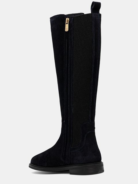 Tommy Hilfiger kozaki zamszowe FLAG SUEDE LONG BOOT damskie kolor granatowy na płaskim obcasie FW0FW08779